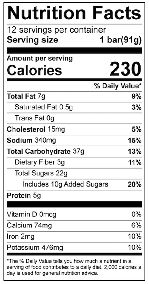 Mystery B Bars Food Nutrition Facts Label: Click on this image for complete nutrition information