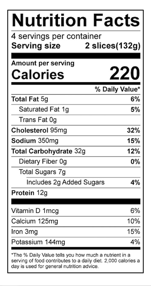New Wave French Toast Food Nutrition Facts Label: Click on this image for complete nutrition information