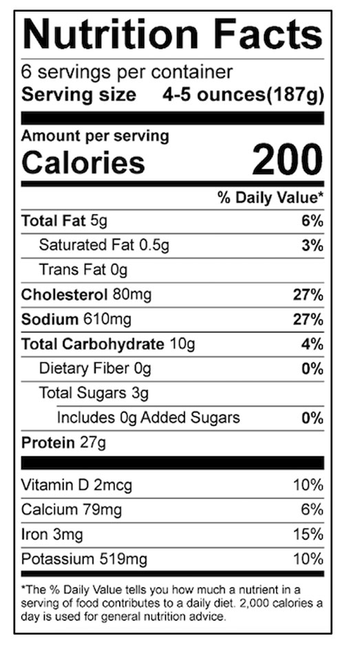 Oven Fried Fish Fillets Food Nutrition Facts Label: Click on this image for complete nutrition information