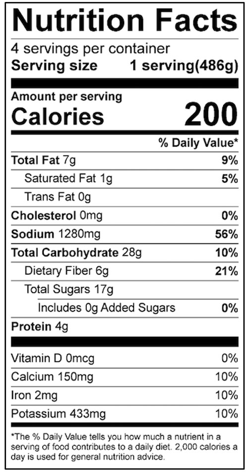 Peperonata Food Nutrition Facts Label: Click on this image for complete nutrition information