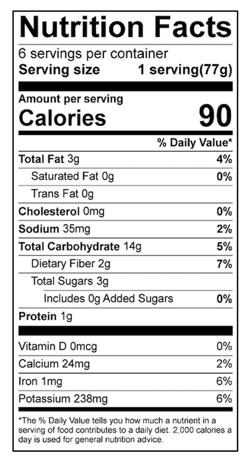 Sweet Potato Salad with Apple Cider Vinaigrette Food Nutrition Facts Label: Click on this image for complete nutrition information