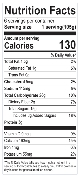 Wild Maine Blueberry Cobbler Nutrition Facts label: Click on this image for complete nutrition information.