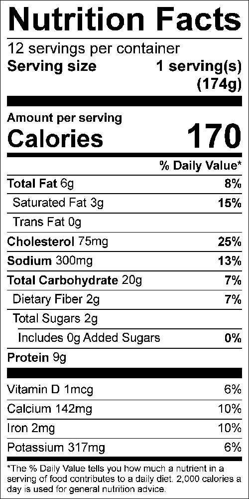 Spinach Rice Casserole Food Nutrition Facts Label: Click on this image for complete nutrition information.