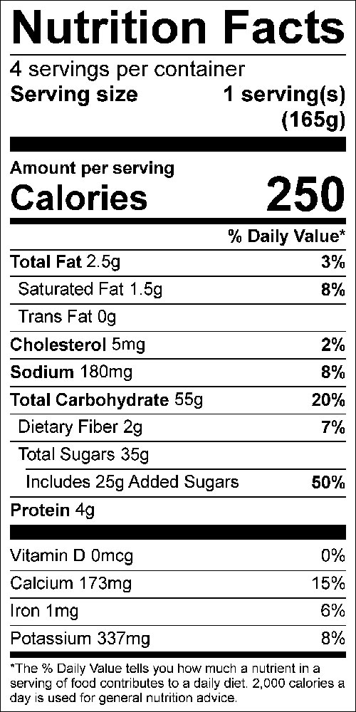 Blueberry Cobbler Food Nutrition Facts Label: Click on this image for complete nutrition information.