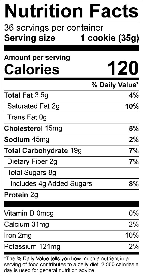 Carrot Cookies Food Nutrition Facts Label: Click on this image for complete nutrition information.