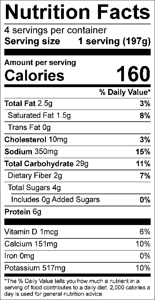 Microwave Scalloped Potatoes Food Nutrition Facts Label: Click on this image for complete nutrition information.