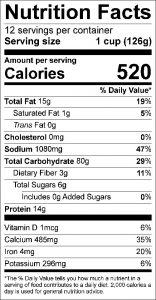 12-Cup Yield Convenience Mix Nutrition Facts Label; click on the image for complete details