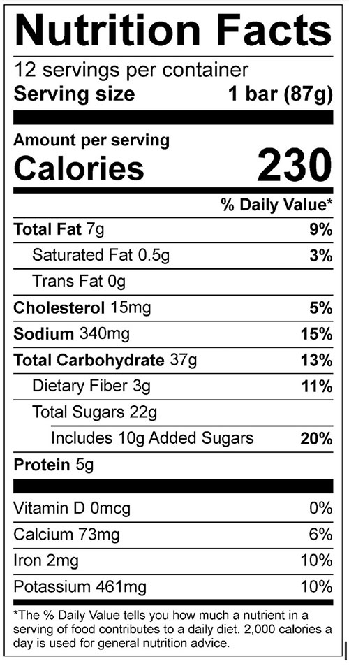 Mystery B Bars Food Nutrition Facts Label; Click on this image for complete nutrition information