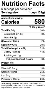 6-Cup Yield Convenience Mix Food Nutrition Facts Label: ; Click on this image for complete nutrition information