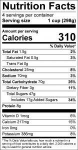 Creamy Blueberry Shake Food Nutrition Facts Label: Click on this image for complete nutrition information