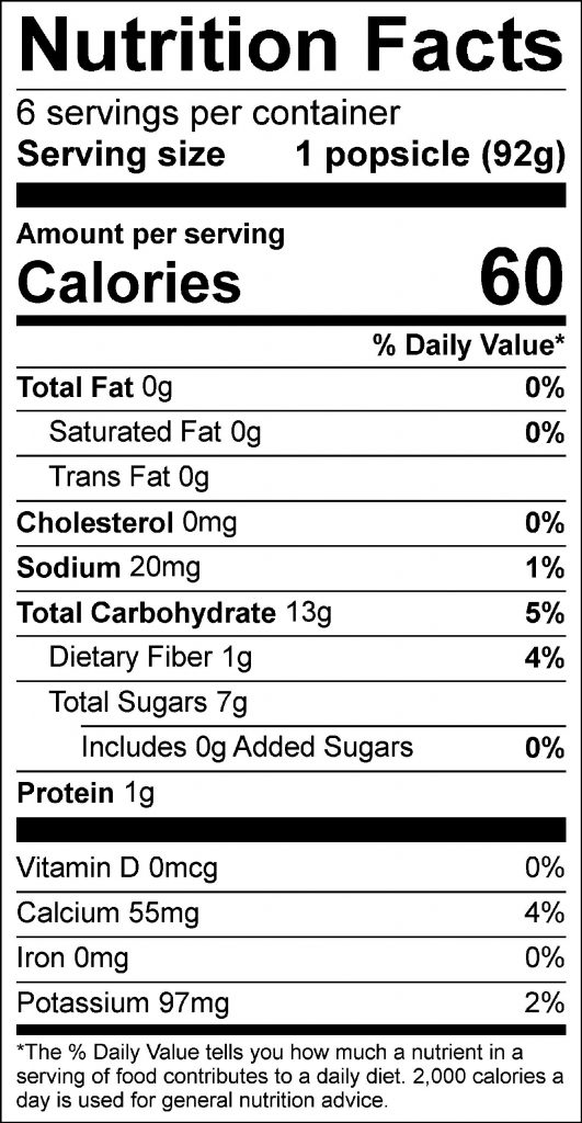 Berry Good Pops Food Nutrition Facts Label: Click on this image for complete nutrition information