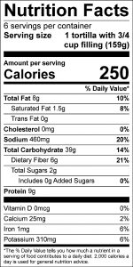 Black Bean Fajitas Food Nutrition Facts Label: Click on this image for complete nutrition information