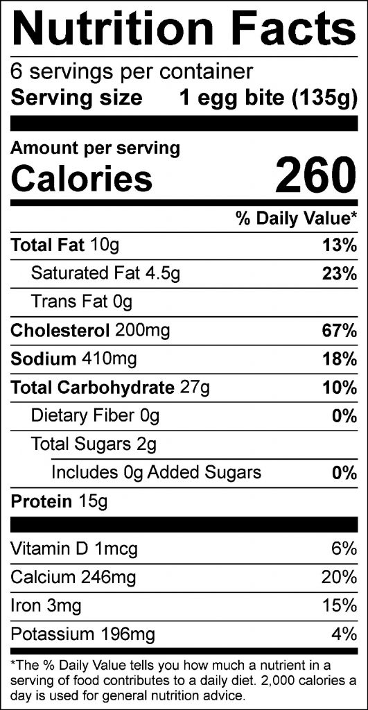 Egg Bites Nutrition Facts Label: Click on this image for complete nutrition information