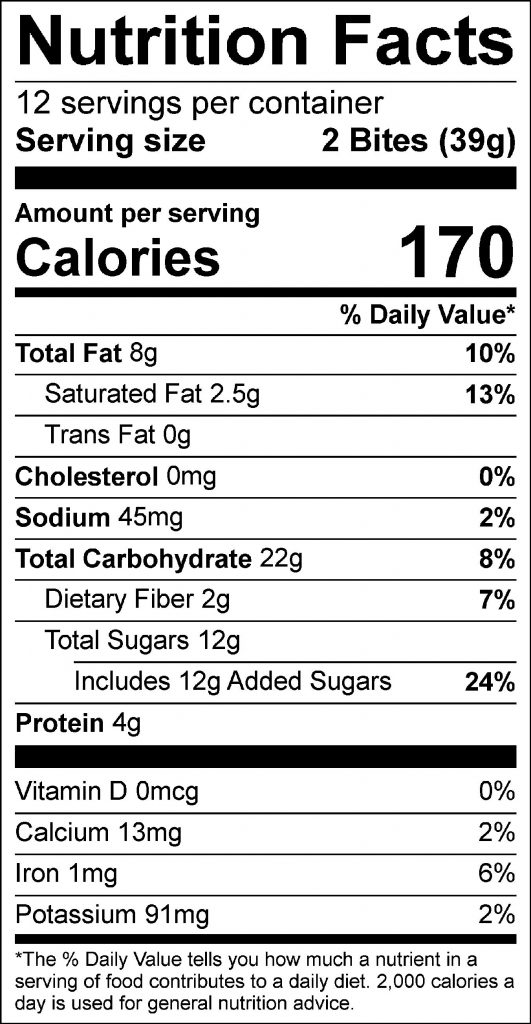 No-Bake Chocolate Chip Bites Food Nutrition Facts Label: Click on this image for complete nutrition information