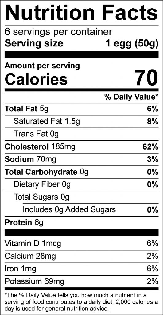 Hard Boiled Egg Food Nutrition Facts Label: Click on this image for complete nutrition information