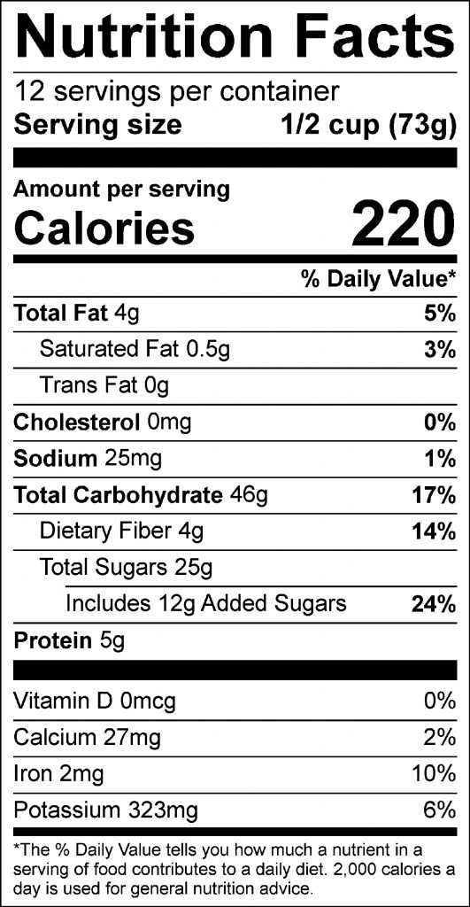 Granola Mix Nutrition Facts Label: Click on this image for complete nutrition information