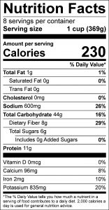 Minestrone Bean Soup Mix Nutrition Facts Label: Click on this image for complete nutrition information