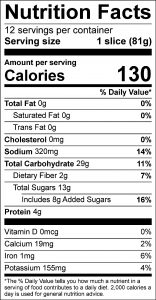 Bean Banana Bread Nutrition Facts Label: Click on this image for complete nutrition information