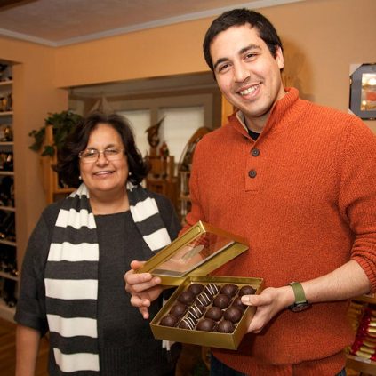 two people who own a chocolate candy business