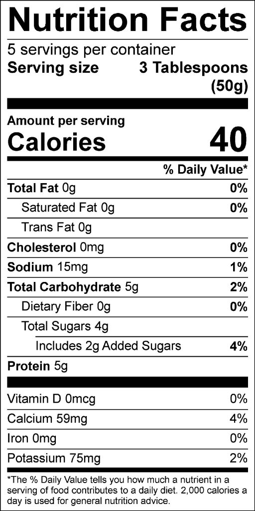 Cinnamon Yogurt Dip Nutrition Facts Label: Click on this image for complete nutrition information