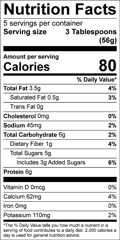 Cinnamon Yogurt Dip with Peanut or Nut Butter Nutrition Facts Label: Click on this image for complete nutrition information