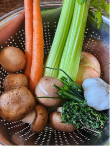 Vegetables in a strainer.