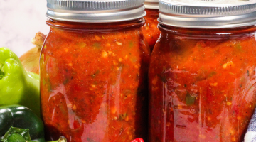Tomato salsa with peppers and a towel