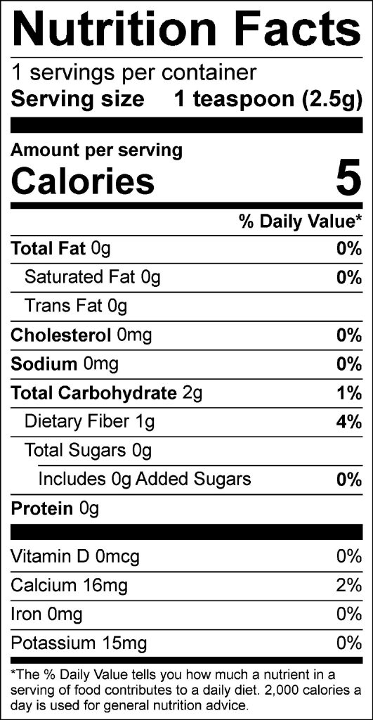Pumpkin Pie Spice Nutrition Facts Label: Click on this image for complete nutrition information