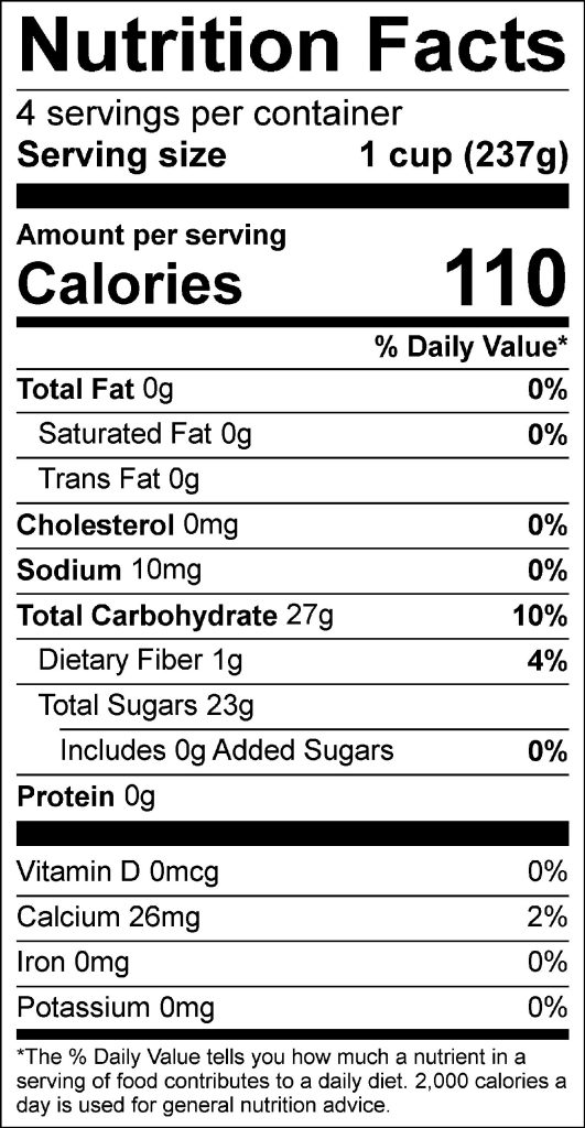 Spiced Hot Apple Cider Nutrition Facts Label with canola oil: Click on this image for complete nutrition information