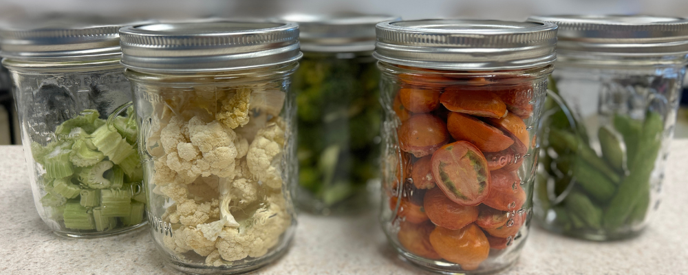 Freeze dried vegetables in jars.