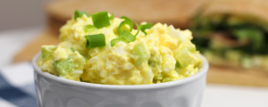 Egg salad in a dish.