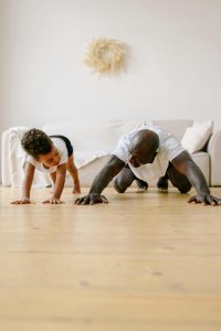 A Father and Son Exercising