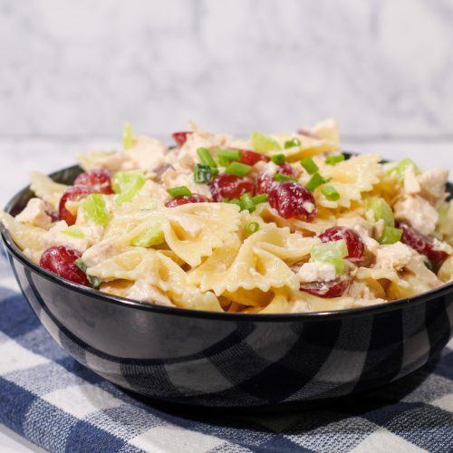 bowl of turkey pasta salad