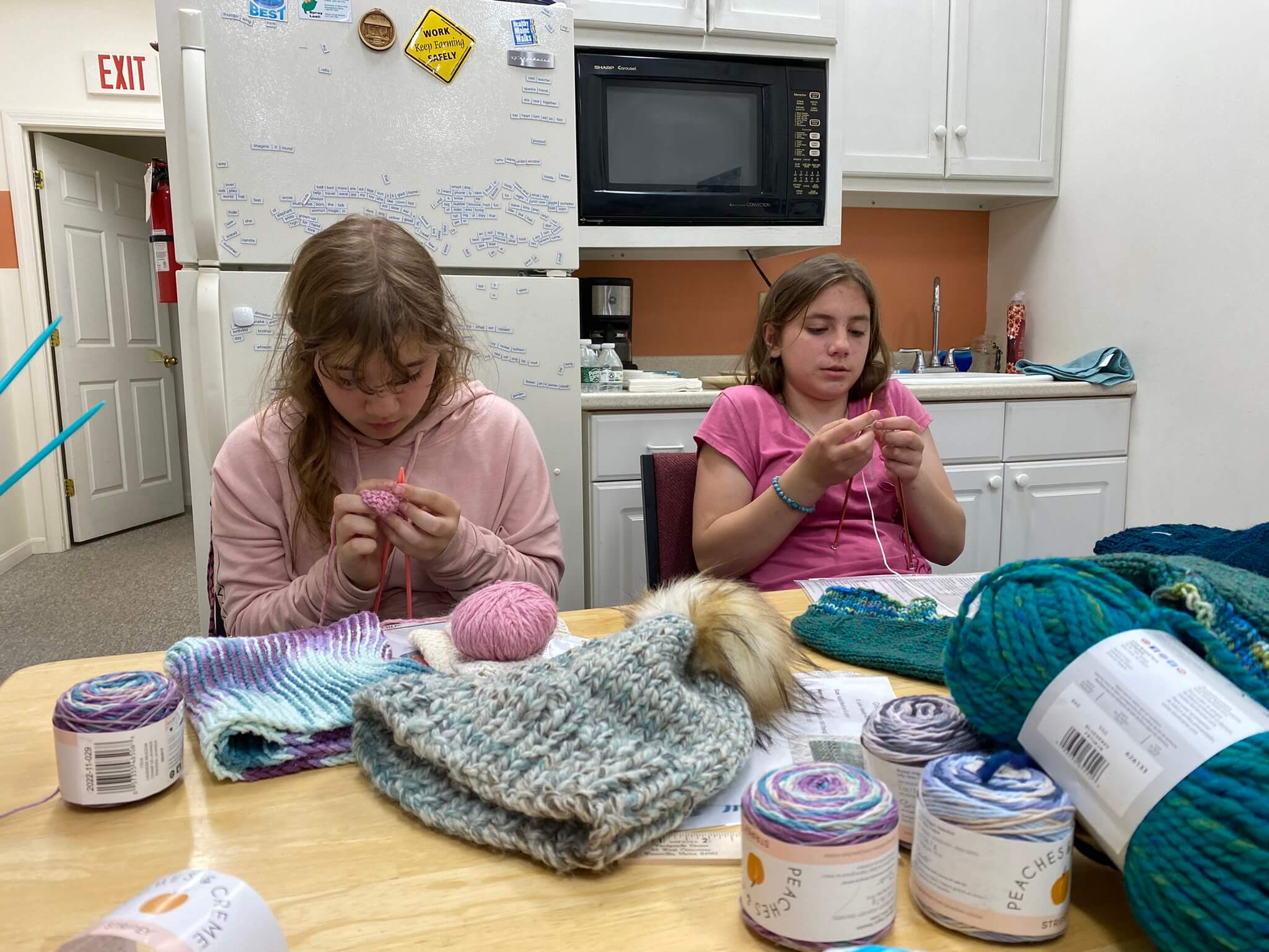 4-Hers knitting their projects