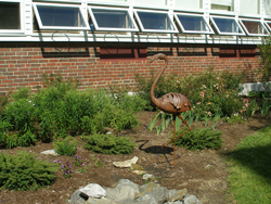 Flamingo sculpture in the Lois Murphy Kindness Garden