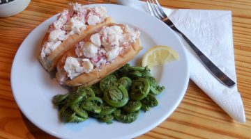 cooked fiddleheads and lobster rolls