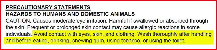 Sample precautionary statements, including "Avoid contact with eyes, skin, and clothing. Wash thoroughly after handling and before eating, drinking, chewing gum, using tobacco, or using the toilet."