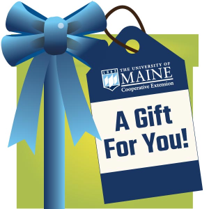 A Gift box and tag with UMaine Extension logo