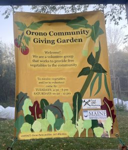 yellow banner for Orono Community Giving Garden