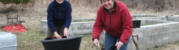 Joyce and another Master Gardener Volunteer working in the gardens