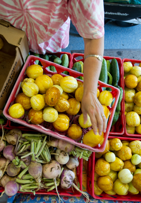 volunteer donates fresh produce to Maine Harvest for Hunger; photo by Edwin Remsberg