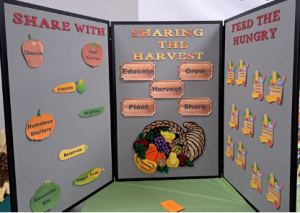 a table dispaly with information about "Share the Harvest" program