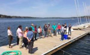 group meeting on coastal Maine dock