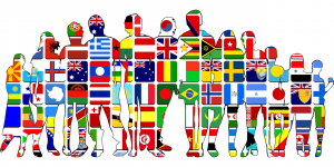 graphic depicting international flags and people