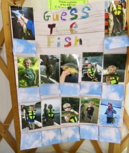 Quiz-style poster of photos of a child catching various fish titled "Guess the Fish"