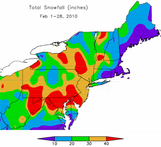 snowfall accumulations for February 2010