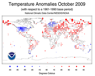 temperature anomolies October 2009