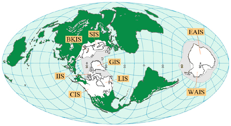 Figure 1. Approximate global ice cover 20-24 thousand years ago.