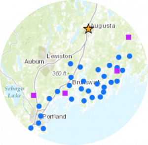 plot points on a graph of the Maine coastline, EPA RAINE database