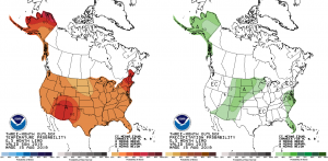 Three-month (SON) temperature and precipitation outlooks from the NWS Climate Prediction Center [17].